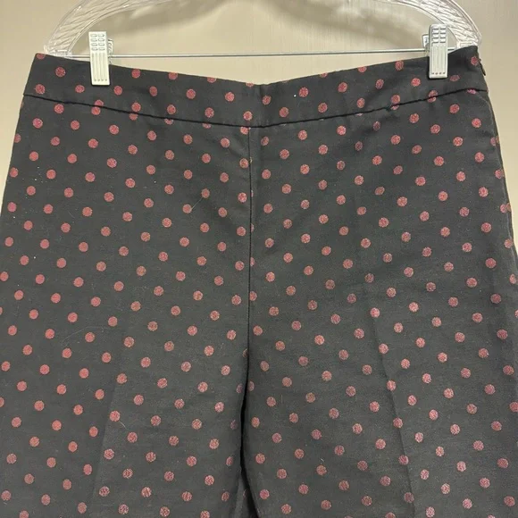 Talbots Kick Crop Pants in Holiday Dot Sz‎ 12 Black & Red Shimmering Polka Dots - Picture 5 of 16